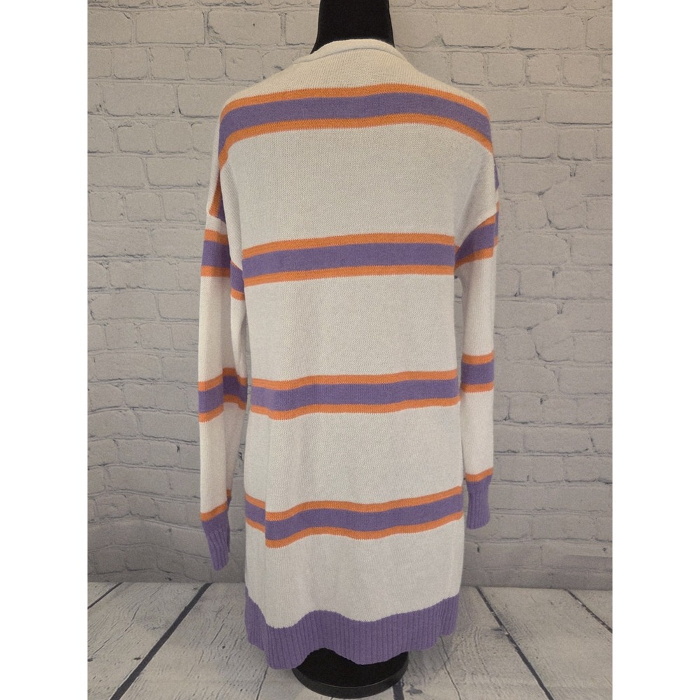 Cardigan Sz S White with Purple/Orange Stripes (see photos of small‎ pull) - Picture 3 of 7
